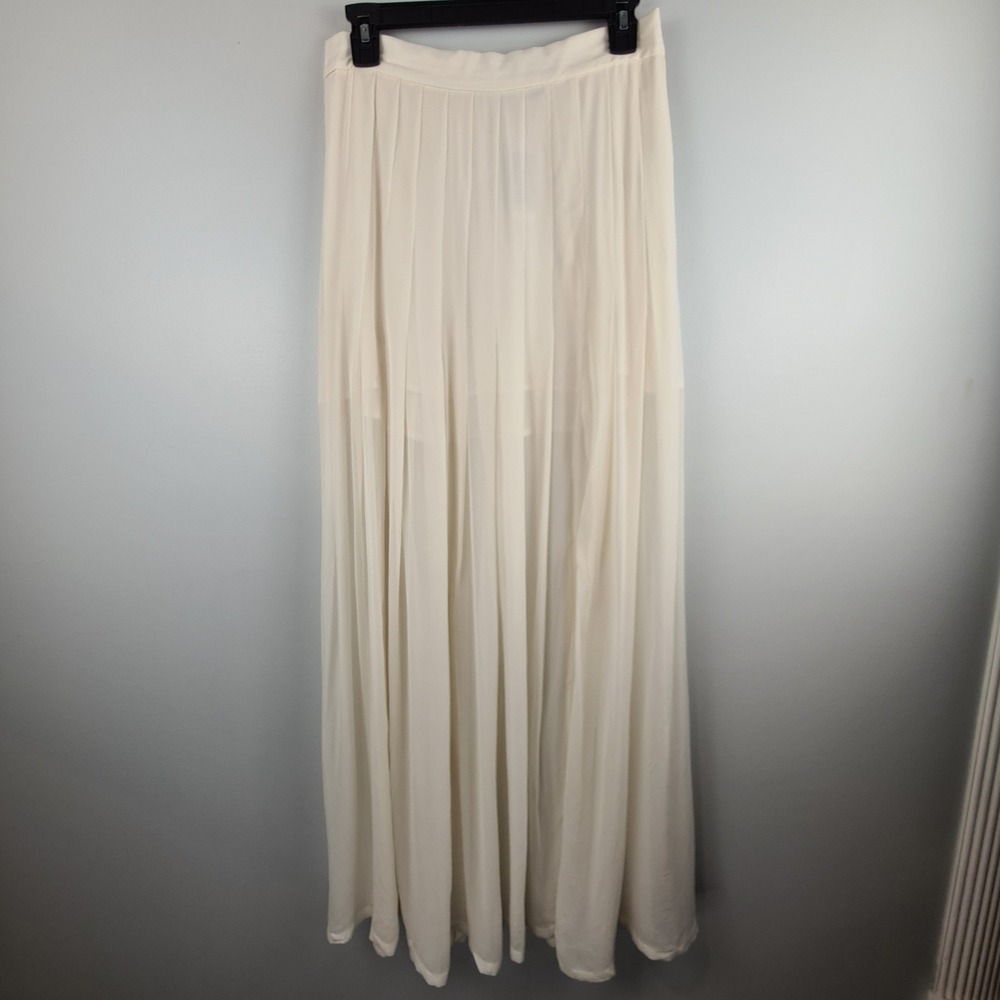 J.Crew Collection Ivory Pleated Maxi Skirt Size 0 NWT Viscoseโ Sheer Overlay
